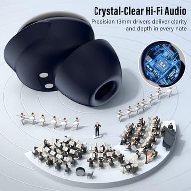 VEKJ Sleep Earbuds Bluetooth 5.4, 48H Smart Touch Screen in Ear Ear Buds, Mini Sleep Headphones Small Design for Side Sleepers, Clear Calls, 5 EQ Modes, IPX7 Waterproof Earphones, Blue Earbuds, 2025 - Image 3