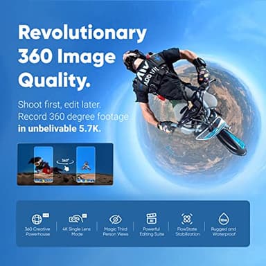 Insta360 X3 Waterproof 360 Action Camera, 1/2" 48MP Sensor, 5.7K 360 Active HDR Video 72MP 360 Photo, 4K Single-Lens, 60fps Me Mode, Stabilization, 2.29" Touchscreen, AI Editing, Live Stream (Renewed) - Image 3