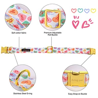 ARING PET Valentine's Day Cute Heart Dog Collar with Flower, Nice & Soft Cotton Girl Dog Collar with Metal Buckle - Image 2