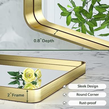 TokeShimi 32x36 Inch Gold Bathroom Mirror for Wall Metal Rounded Corner Rectangle Mirror Metal Frame Deep Set Design Hangs Horizontal Or Vertical - Image 4
