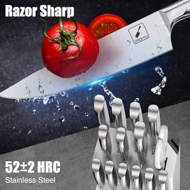 imarku Knife Set, Japanese HC Stainless Steel 15 PCS Kitchen Knife Set With Block With Built-in Sharpener, Razor-Sharp Blade Knife Block Set With Dotted Ergomomic Handle, Best Birthday Gifts, White - Image 4