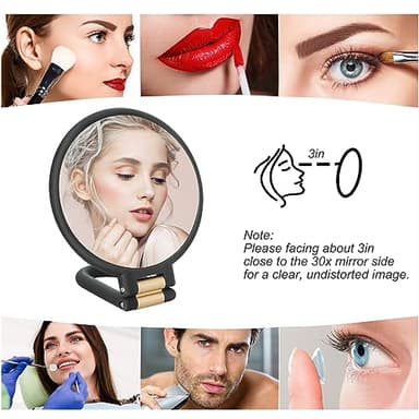 Sifolo 30x Magnifying Mirror, Travel Hand Mirrors with Handle - Double Side Handheld Mirror with 1X 30X Magnification & Adjustable Handle/Stand, Hand Held Foldable Travel Mirror for Makeup(Black) - Image 6