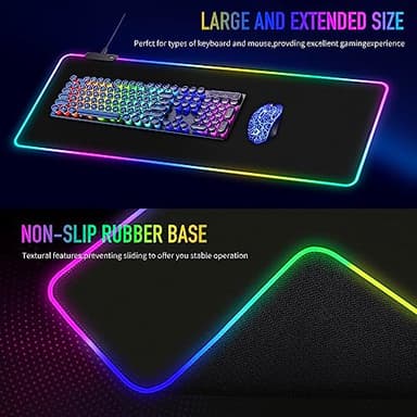 Large RGB Gaming Mouse Pad -15 Light Modes Touch Control Extended Soft Computer Keyboard Mat Non-Slip Rubber Base for Gamer Esports Pros 31.5X11.8 - Image 4