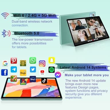 2025 Android 14 Tablet with Keyboard 20GB+128GB+1TB Expand, 10.1 Inch Octa-Core 2-in-1 Tablets with HD IPS Display, 5G WiFi 6, 6000mAh Battery, BT5.0, Split Screen, Widevine L1, Mouse, Case -Green - Image 5