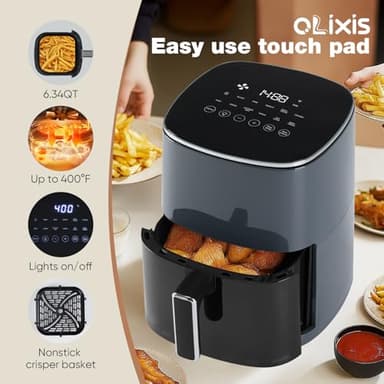 OLIXIS Air Fryer 6 Quart with Window Square Air Fryer 12-in-1 Air Fry, Roast, Reheat, Dehydrate, Bake, Steam, Fries, Custard, Chicken, Wings, Sea Food, Vegetabels,400F Grey - Image 4