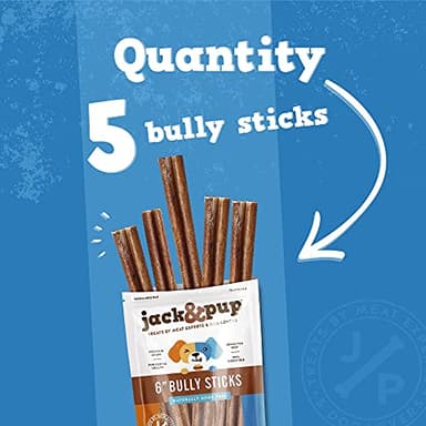Jack&Pup 6-inch Bully Sticks for Aggressive Chewers (5 Pack) Dog Chews Long Lasting, Bully Sticks for Medium Dogs - Image 3