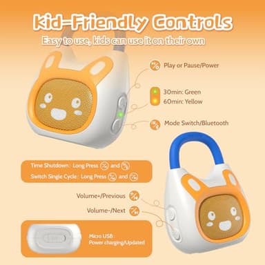 alilo Pocket Bunny Portable Kids Music Player, Musical Toys for Toddlers 1-3-5, Preloaded 120+ Stories/Music/Lullabies/White Noise,High Fidelity Sound Travel Bluetooth Speaker (with Strap and Ring) - Image 4