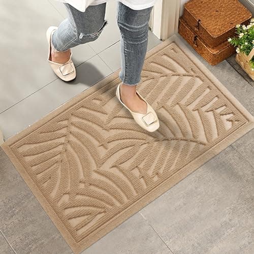 HIYARD Front Door Mat, Absorbent Resist Dirt Welcome Door Mat Indoor Outdoor, Waterproof Doormat, Sturdy Non Slip Backing, Fade Resistant, Low Profile Entry Mat for Entryway, 29×17, Beige - Image 1