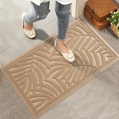 HIYARD Front Door Mat, Absorbent Resist Dirt Welcome Door Mat Indoor Outdoor, Waterproof Doormat, Sturdy Non Slip Backing, Fade Resistant, Low Profile Entry Mat for Entryway, 29×17, Beige - Image 1