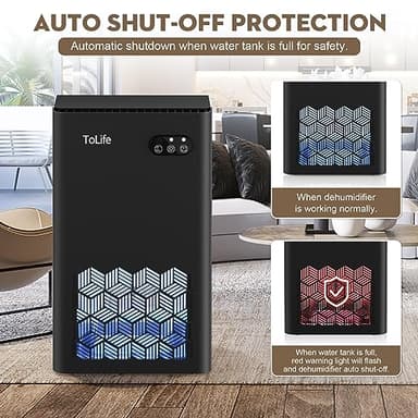 ToLife Dehumidifiers for Home, 1000 sq.ft Dehumidifier for Basement Bedroom Bathroom with 95 OZ Water Tank, Auto Shut Off 7 Colors LED Light, Black - Image 6