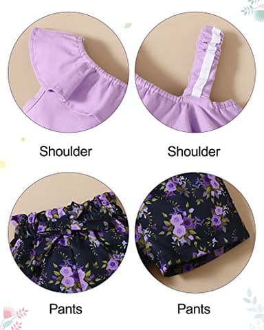 DISAUR Girls Summer Clothes Baby Purple t-Shirt+ Purple Flower Printed Black Shorts Toddler Spring Clothes 12-18 Months 1t - Image 5