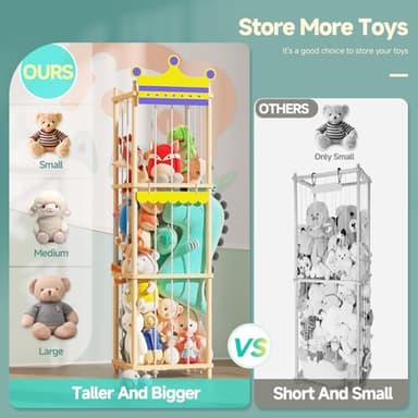 Easyego Stuffed Animal Storage Stuffed Animal Zoo, 60" Wood Large Animal Storage Toy Holder with High Elastic Rope, Zoo Organizer Cage for Nursery,Playroom,Bedroom - Image 4