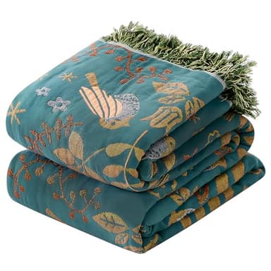 6-Layer Soft Throw Blanket for Couch, Boho 100% Cotton Blankets & Throws Floral Farmhouse Bed Throw Blanket Thick Warm Cozy Rustic Throw for Couch Bed Living Room Decor Furniture Protector, 79"*90" - Image 7