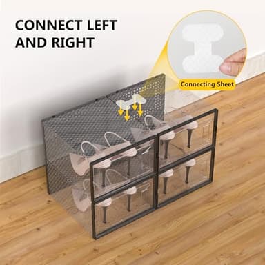Secret Space 12 Pack X Large Shoe Storage Organizer for Closet, Modular Space Saving Shoe Boxes Clear Plastic Stackable Containers Display Case Bins with Lids, Black - Image 4