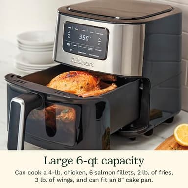 Cuisinart Air Fryer, 6-Quart Basket Large Fryer with 5 Cooking Functions to Roast, Bake, Broil, Air Fry and Keep Warm, 5 Airfryer Presets, Dishwasher-Safe Parts, AIR-200, Stainless Steel & Black - Image 4