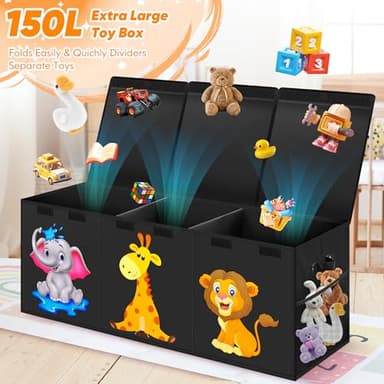 Mabahoo Extra Large Toy Box, Collapsible Storage Organizer with Lids, Cute Animals Toybox for Boys Girls, 40"x14"x16" Kids Toy Chest Sturdy Storage Boxes for Living Room Bedroom Playroom Nursery - Image 2