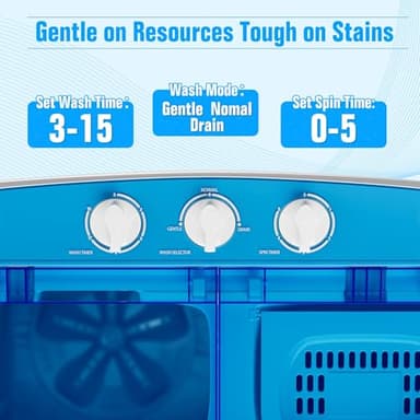 SUNCROWN Portable Washing Machine 16lbs, Compact Twin Tub Semi Automatic Washer, Energy-Saving Mini Laundry Combo with Extended Drain Hose & Pump for Dorms, Apartments, RV, Blue - Image 7