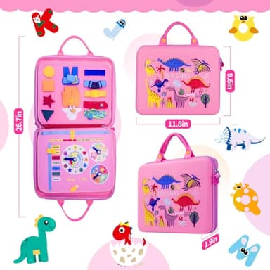 PITCOTT Busy Board Montessori Toys for 1 2 3 4 Year Old Toddlers -Travel Toy for Plane Car, Birthday Gift for Boys Girls - Preschool Educational Learning Activity Sensory Fine Motor Skills (Pink) - Image 6