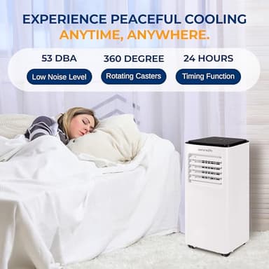 SereneLife 8000 BTU Portable Air Conditioner, 3-in-1 Compact Standing Air Conditioner for Room Up to 350 Sq. Ft., Floor AC Unit with LCD Remote Control, Auto Mode, Low Noise with Wrapped Compressor - Image 5
