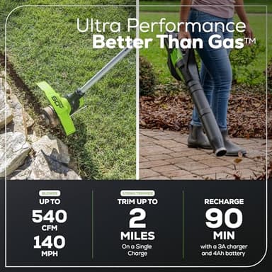 Greenworks 60V 13" Cordless String Trimmer & Leaf Blower Combo Kit, 4.0 Ah Battery and Charger Included - Image 4