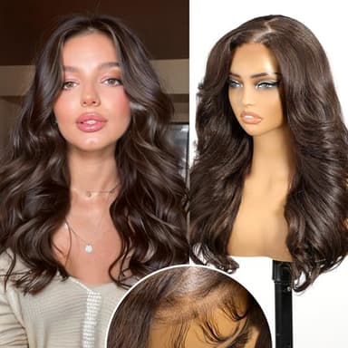 KOME Natural Brown Synthetic Lace Front Wig,5×5 Body Wave Pre Plucked Glueless Wigs for Women Daily Use 22IN - Image 1