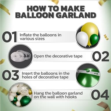 Balloon Garland Arch Kit 172pcs Green Balloons Garland kit Metallic Gold, White & Confetti Balloons for Weddings, Birthday Party Decorations, Bridal Showers and New Year Parties - Image 3