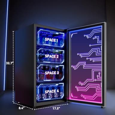 Manastin Gaming Light Up Beverage Refrigertor, Led Lighting Door 120 Cans Freestanding Beverage Fridge, Cyberpunk Beverage Cooler for Gaming, Gaming Room, Bar, Party (Lighting) - Image 7