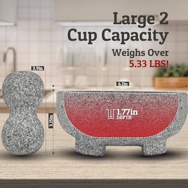 PriorityChef Granite Mortar and Pestle Set - 6.1 Inch Natural Stone Molcajete Mexicano for Spices, Seasonings, Pastes - Pestle and Mortar Bowl for Fresh Guacamole, Salsa, Pesto, Small, Grey - Image 5