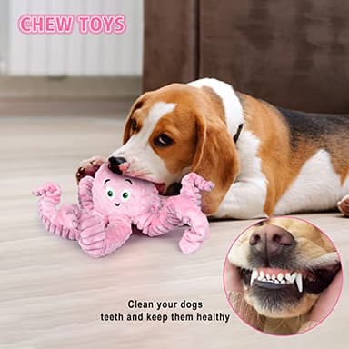 BUYPOW Dog Squeaky Toys Octopus - Tough Plush Large Medium & Small Dog Toys - Stuffed Animals Puppy Toys (Octopus Pink) - Image 3
