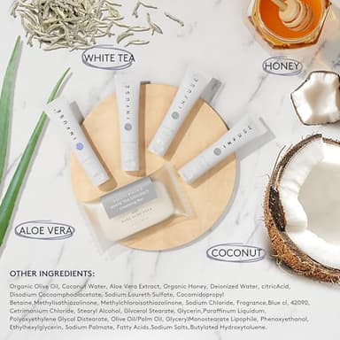 Infuse Pure White Tea and Coconut Hotel Soaps and Toiletries Bulk Set | 1-Shoppe All-In-Kit for Airbnb | 1oz Shampoo & Conditioner, Body Wash, Lotion & 1.25oz Bar Soap | Travel Size 150 Pieces - Image 4