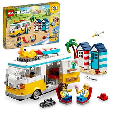 LEGO Creator 3 in 1 Beach Camper Van Building Kit, Transforms from a Campervan to Ice Cream Shop to Beach House, Great Gift for Surfer Boys and Girls, Pretend Play Beach Life, 31138 - Image 1
