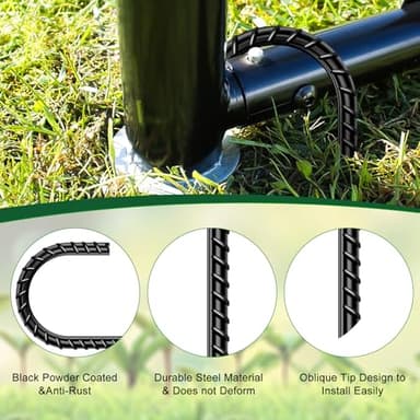 FEED GARDEN 12 Inch 16 Pack Rebar Stakes Heavy Duty J Hook, Galvanized Ground Stakes Tent Stakes Steel Ground Anchors, Chain Link Fence Stakes, Trampoline Stakes, Black - Image 3