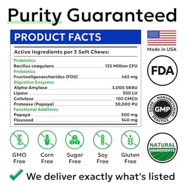 BARK&SPARK Probiotics for Dogs Digestive Health w/Enzymes - Diarrhea Gas Treatment Upset Stomach Relief - Allergy & Itchy Skin - Pet Dogs Probiotics - Digestion Supplement Treat (120Ct Chicken) - Image 7