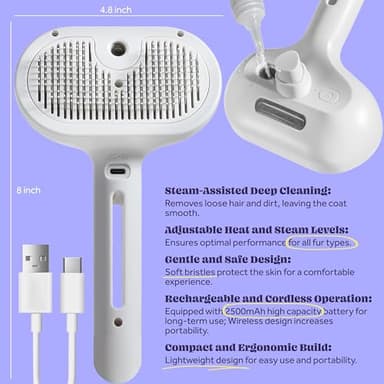 FONSUFA Cat Steam Brush, 3 in 1 Pet Hair Removal Tool, Self Cleaning Steamy Cat Brush for Massage, Dog Brush for Shedding, Cat&Dog Hair Remover - Image 3