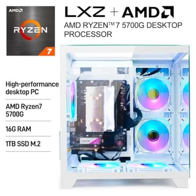 LXZ Desktop Computer, Prebuilt PC AMD Ryzen 7-5700G 8 core 3.8GHz, 16G DDR4 RAM, 1TB NVME SSD, Tower Computer with 650W Power Supply for Home and Office(White) - Image 5