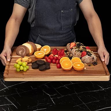 Extra Large Acacia Wood Cutting Board 24"x18" – Reversible Wooden Butcher Block for Kitchen with Deep Juice Groove, Side Handles – Chopping Board & Serving Tray for Meat, Vegetables, Cheese - Image 6