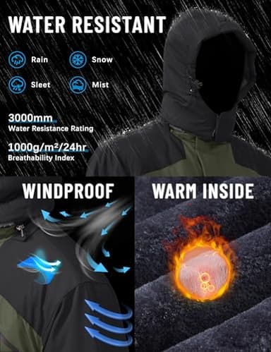 TACVASEN Men's Tactical & Snowboard Jacket - Military Winter Parka, Water Resistant, Green - Image 2