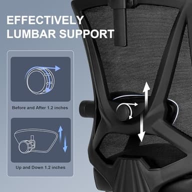 Misolant Ergonomic Office Chair with Footrest, Ergonomic Desk Chair with Adjustable 2D Lumbar Support, High Back Computer Chair with Adjustable Headrest, Comfortable Leather Office Chairs -Black - Image 5