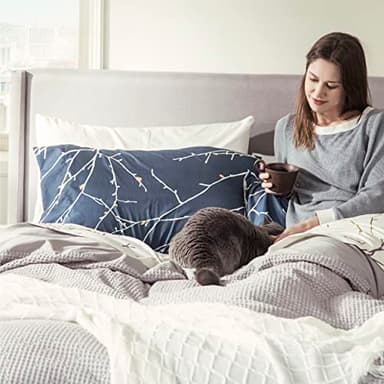 Bedsure Queen Comforter Sets - 7 Pieces Floral Navy Blue Bed Set, Tree Branch Pattern Printed Bed in a Bag Queen with Comforter, Sheets, Pillowcases & Shams - Image 8