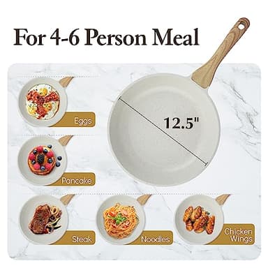 SENSARTE Nonstick Ceramic Frying Pan Skillet, 12.5 Inch Omelet Pan, Healthy Non Toxic Chef Pan, Induction Compatible Egg Pan with Heat Resistant Handle, PFAS-Free, White - Image 6