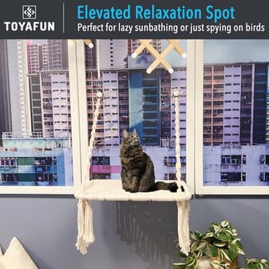 TOYAFUN Cat Window Perch for Indoor Cats - Breathable Hammock with 4 Strong Suction Cups - Boho Bed with Solid Metal Frame for Cats & Kittens Inside - Maximum Hold Up to 40lbs - Image 5