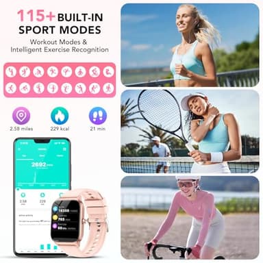 Smart Watch for Men Women, 1.85" HD Fitness Tracker with Bluetooth Calls/Messages, IP68 Waterproof, 115+Sports Modes, 24/7 Heart Rate/Sleep Fitness Watch Compatible with iOS/Android, Lotus Root Pink - Image 3