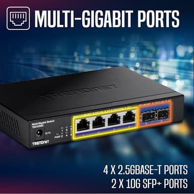 TRENDnet 6-Port Unmanaged Multi-Gig Switch, 4 x 2.5GBASE-T Ports, 2 x 10G SFP+ Ports Fanless, Compact Desktop Design, Metal Housing, Network Ethernet Switch, Lifetime Protection, Black, TEG-S562 - Image 6