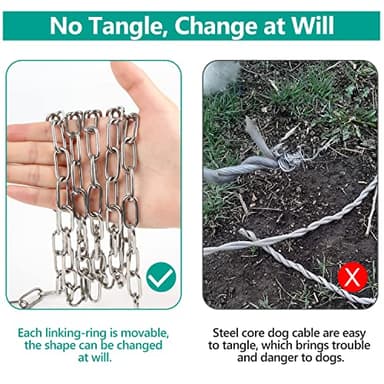 Tresbro Heavy Duty Dog Chains for Outside, 15FT Stainless Steel Tie Out Cable with Swivel Hook for Small Medium Dogs, Metal Chew Proof Pet Runner Chain Leash Lead for Outdoor Camping Hiking Yard, 3MM - Image 5
