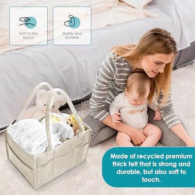 Cute Castle 2 Pack Diaper Caddy Organizer - Portable Baby Caddy Organizer with Handle, Nursery Storage Bin and Car Organizer for Girls, Boys - Baby Gift Basket - Oatmeal - Image 4