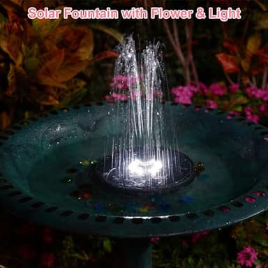 Yzert Solar Fountain Bird Bath Fountains with White Light and Pink Flower,Solar Powered Water Fountain with 7 Nozzle and 4 Fixer,Solar Fountain Pump for Bird Bath,Garden,Pond,Outdoor(Black Panel) - Image 4