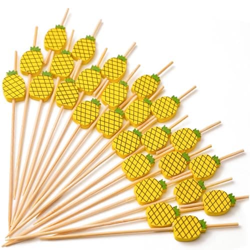 PuTwo Cocktail Picks Handmade Bamboo Toothpicks 100pcs 4.7" in Yellow Pineapples - Image 1