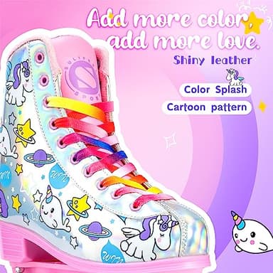 SULIFEEL Rainbow Unicorn Roller Skates for Girls Light up Wheels Womens Quad Skates with High Top Reflective TPU Leather Unicorn - Image 2