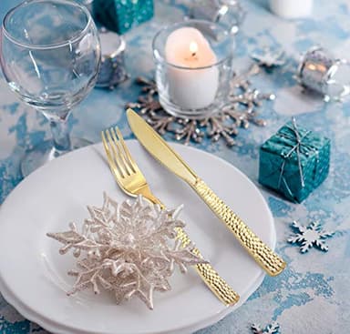 Supernal 360pcs Plastic Gold Silverware,Cutlery,Disposable Utensils,120 Plastic Knives,120 Gold Forks,120 Disposable Spoons,Perfect for Birthday,Party,Wedding - Image 3