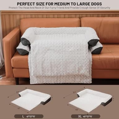 TSEB4TEP Luxurious Calming Dog Bed Mats, 41" Large Dog Couch Bed for Furniture Protector with Removable Washable Cover, Fluffy Plush Dog Mat for Large Medium Small Dogs and Cats,White Gray - Image 4